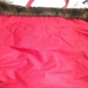 Red Canvas Bag W/Fur Around Top